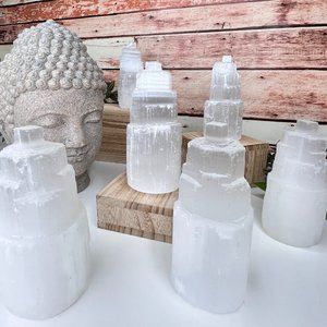 1 Selenite Crystal Cleansing Detoxifying Tower 4" Tall, Selenite Healing Decor